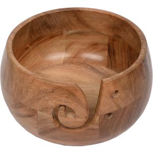 EDHAS Acacia Wood Yarn Bowl Holder | Handmade Holder with Holes | Yarn/Wool/String Storage Accessory (7" x 7" x 4")
