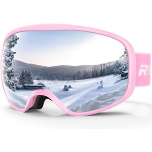Ski Goggles Snowboard Goggles for Men Women Adults Youth, Over Glasses OTG/100% UV Protection/Anti-fog/Wide Vision (A20-pink/Silver)