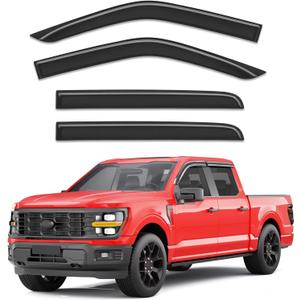 Outside-Mount Window Rain Guards Fit for Ford F-150 2015-2026/ F250-F550 2017-2026 SuperCrew,Truck Window Visors Wind Deflector Dark Smoke Vent Shades Car Tape-on 4-pcs with Thicker