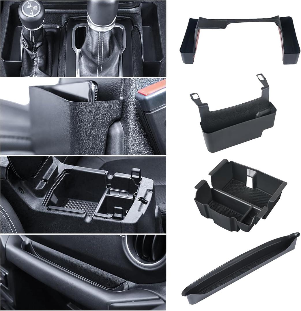 MIKKUPPA 4PCS Center Console Organizer Compatible with 2018-2023 Jeep Wrangler JL JLU, 2020-2023 Jeep Gladiator JT, Gear Shift Side Tray, Hanging Armrest Storage Box,Co-Pilot Organizer