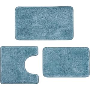 3 Pieces Luxury Bathroom Rug Set with U-Shaped Toilet Rug, Non-Slip Rubber Bottom, Thick Microfiber Fluffy Plush, Water absorption, Quick Dry, Ultra Soft, Bath Mats for Bathroom, Tub(Lake Blue)