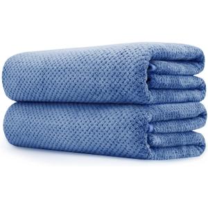 2 Pack Bath Towel Set 35" x 70", Extra Large Waffle Bath Towel Set, Microfiber Super Soft Highly Absorbent, Sturdy Quick Drying Towels for Bathroom, Gym, Sports, Yoga (2PCS Blue)