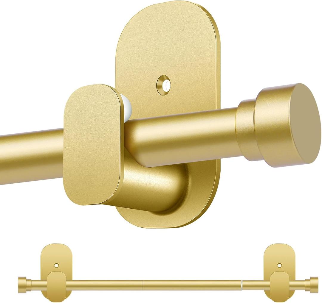 TONIAL Gold Curtain Rods No Drilling for Windows from 54 to 82 Inches, 5/8 Inch Curtain Rod 32 to 86 inch with Adhesive Brackets without drilling, Renter Apartment Friendly Adjustable Drapery Rods