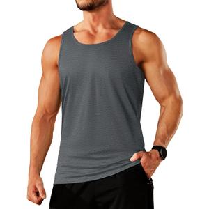 TACVASEN Men's Tank Top Cotton Moisture Wicking Muscle Shirt Summer Sleeveless Shirts Gym Workout Tank (Gray, L)