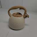 Tea Kettle Stovetop Teapot, 2.5 Quart Loud Whistle Food Grade Stainless Steel and Smooth Wood Pattern Handle, Sophisticated Look for Hiking, Picnic, for Tea, Coffee Milky White