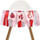 Ladybug High Chair Banner - Our Little Love Bug 1st Birthday Decorations, Ladybug with Daisy First Birthday Highchair Banner, Our Little Ladybug Is Turning One Party Decor