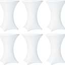 Cocktail Table Covers - 6 Pack 32x43 Inch Table Cloth - White Fitted Stretch Spandex Round High Top Tablecloth for Party, Bar, Birthday, Pub, Banquet