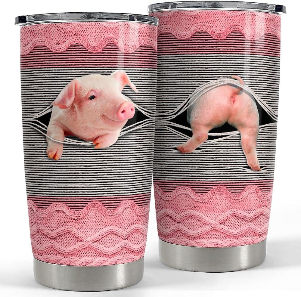 SANDJEST Pig Tumbler 20oz Stainless Steel Insulated Tumblers Coffee Travel Mug Cup Funny Pig Gifts for Women Girls Gift for Birthday Christmas