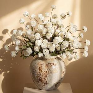 XunYee 24 Pcs White Artificial Chrysanthemum Flowers, Faux Silk Mums with Flexible Stems Neutral Fake Kiku Pompon for Spring Easter Vase Floral Fillers Wedding Home Table Decor