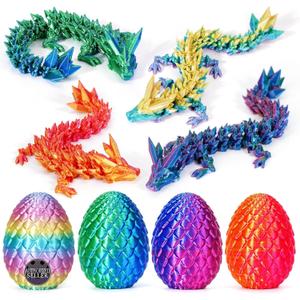 TBOLINE 4PCS 3D Printed Dragon Egg, Articulated Crystal Animals Cool Fidget Toys, Small 3D Printer Dinosaur Eggs Party Favors Toy Classroom Prizes for Kids Boy Girls 5-7 8-12