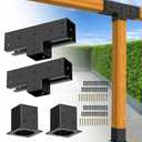 vikofan Pergola Brackets 4x4 for 6-Leg Advanced, T Brackets (2PCS) & 4x4 Post Base (2PCS), No Crossbeam, Outdoor Garden Mediumn Pergola Patio Frame Kit