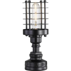 Retro Industrial Steampunk Water Pipe Table Lamp Base, E26 Vintage Edison Desk Lamp with Switch Plug, Indoor Lights Decor for Bedside Living Bedroom Home Improvement (Black-Cylinder)