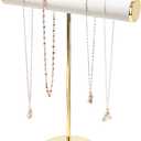 Coward T-Bar Necklace Organizer Stand, Velvet Necklace Bracelet Holder Stand with Metal Base, Hanging Jewelry Display Organizer for Women Girls (Gold 4.0cm thickness tube)