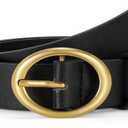 SANSTHS Women Leather Belts for Jeans Pants Fashion Ladies Waist Dresses Belt Gold Round Buckle,black，L
