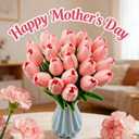 28 Pcs Artificial Tulips, 13.5 Inches PU Faux Tulip Flowers for Spring Easter Celebration Mothers Day Brunch Table Decor (Pink)