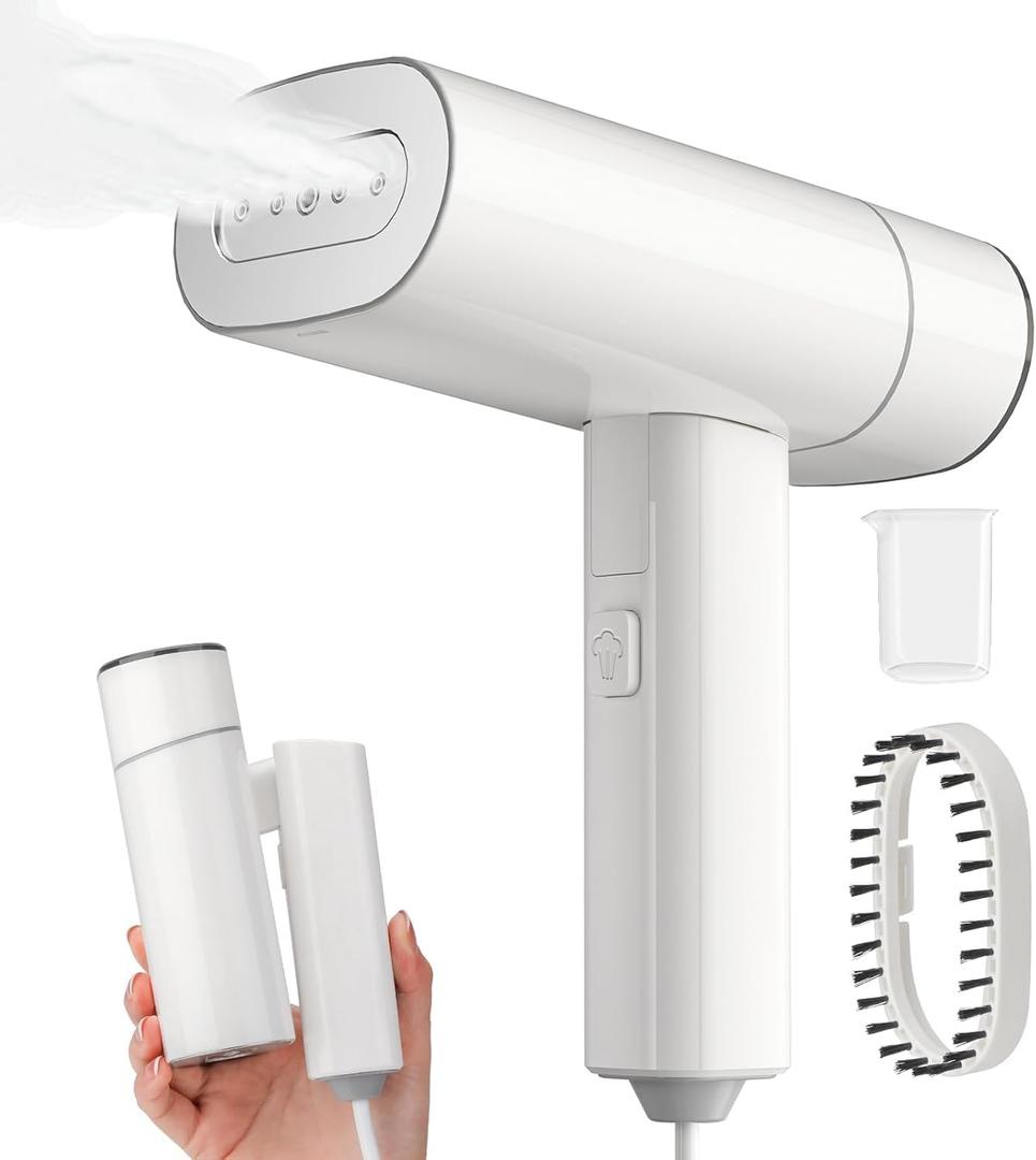 Clothes Steamer, Yabano Foldable 1200W Travel Garment Steamer Iron for Clothes with 140ml Tank for Home, Office and Travel, Handheld Fabric Steamer (White)