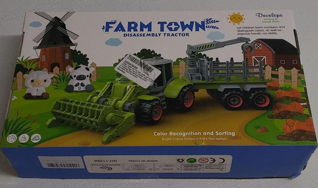 Asago Tractor Car Toy with Trailer and 10 Farm Animals Finger Toys for Toddler, Kids 2 3 4 5 6, Assembly Need 62Pieces Contruction Harvester Take Part Vehicle