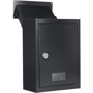 Through The Wall Drop Box Deposit Safe, 16.5" x 12.5" x 6" Adjustable Chute Deposit Safe Mail Box Black, Rainproof Mail Slots Walls Thickness 2.8 to 7.9 for Home Office Apartment