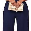 Sexy 3/4 Sleeve Jumpsuit for Women V Neck High Waisted Long Wide Leg Pant Button Down Party Romper with Belt Navy Blue M