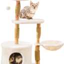 Modern Solid Hardwood Cat Tree Tower for Indoor Cats - Premium Wooden Cat Furniture with Scratching Posts, Cozy Condo, Stable Perch & Non-Tip Base, Multi-Level Play for Small & Medium Cats (White)