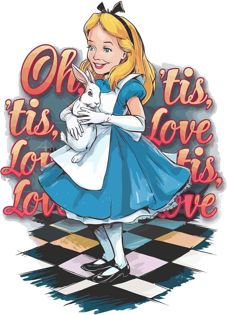 Cute Alice Holding Rabbit Adventure Mad Hatter Cheshire Cat Alice in Wonderland Adventurous Creative Minimalist Cartoon Girls Boys Kid Room Design Nursery Fun Home Vinyl Decoration Size (18x20 inch)