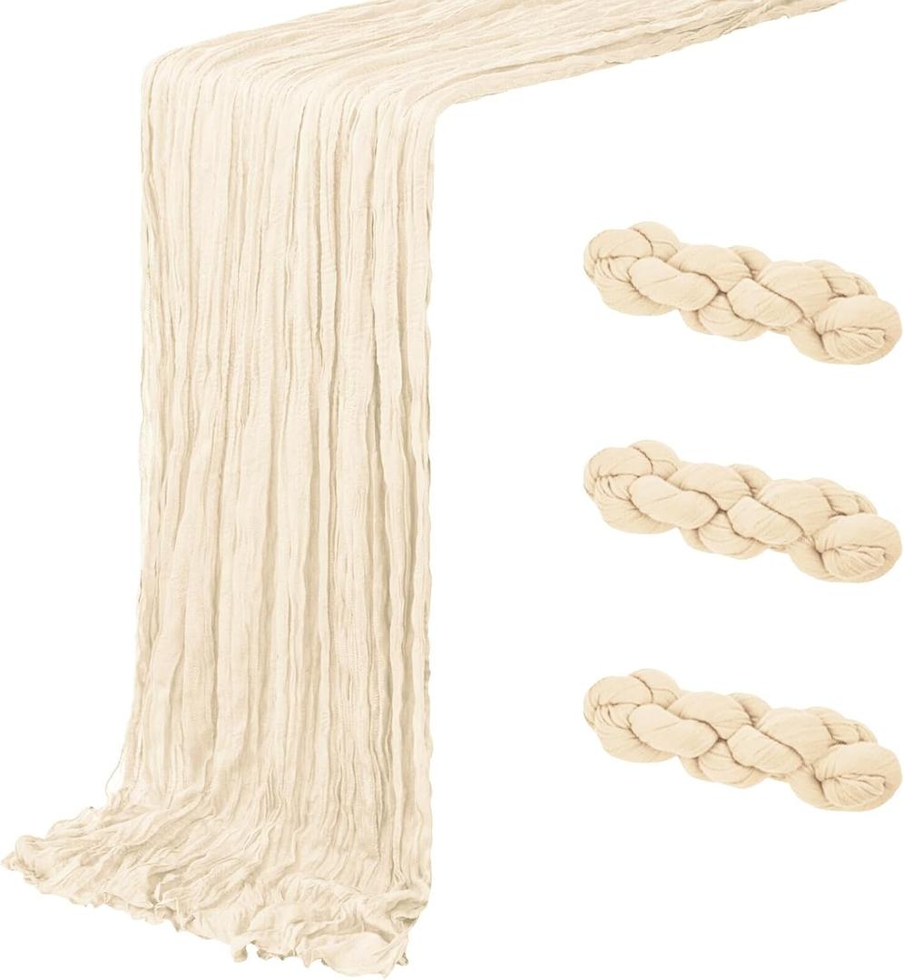 3 Pack Ivory Cheesecloth Table Runner 20 x 120 inch Gauze Table Runners 10 FT Long,Semi Sheer Cheese Cloth Fabric Table Runner Bulk for Wedding,Party,Baby Shower,Bridal Shower Decoration