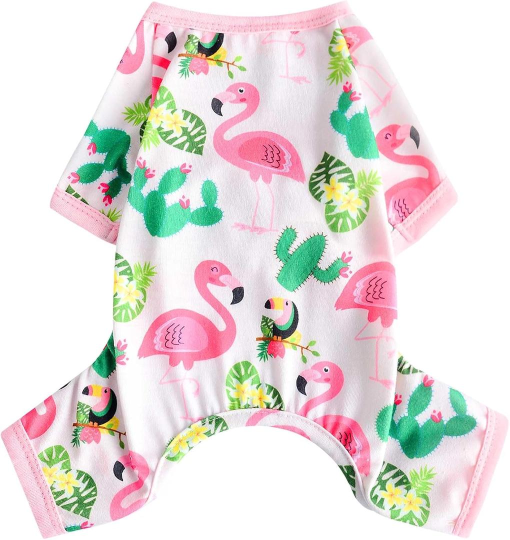 Dog Pajamas Spring Summer Pet Clothes for Small Dogs Girl Boy Soft Stretchy Puppy Clothes Cat Pjs Pet Jammies Outfit (Flamingo, Small)