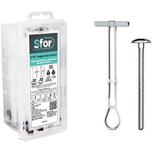 Pack of 7-7 Anchors + 7 Bolts - SFOR - 3/16" Toggle Anchor with Bolts - Drywall Anchors, Drywall Bolts, Wall Anchors and Bolts for Drywall, Anchors with Phillips Self Tapping Heavy-Duty Bolts