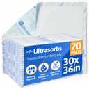 Medline Ultrasorbs Bed Pads Disposable Adult, Advanced Ultra Thick, 30x36, 70 Count, Chucks Pads Disposable Adult, Heavy Duty Chux Pads, for Incontinence, SlipResist Technology, 300 LB Capacity