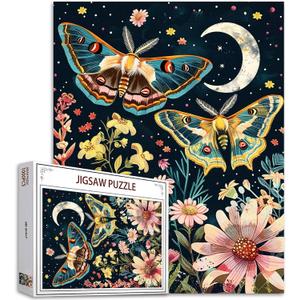 Butterfly in Flowers Jigsaw Puzzles for Adults 1000 Pieces Boho Pictures Night Moon DIY Puzzles for Challenging Family Activity Games Wall Decor Art Craft Unique Gifts 20x27 Inches