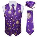 DiBanGu Mens Christmas Suit Vest and Tie Set for Men Waistcoats and Necktie Pocket Square Set for Prom Party S-3XL (S, Purple)