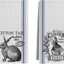 Vintage Easter Bunny Floral Decorative Kitchen Towels and Dish Towels Set of 2, Farmhouse Rabbit Hand Towels Tea Towel for Easter Bathroom Kitchen Decor 18x26 Inches
