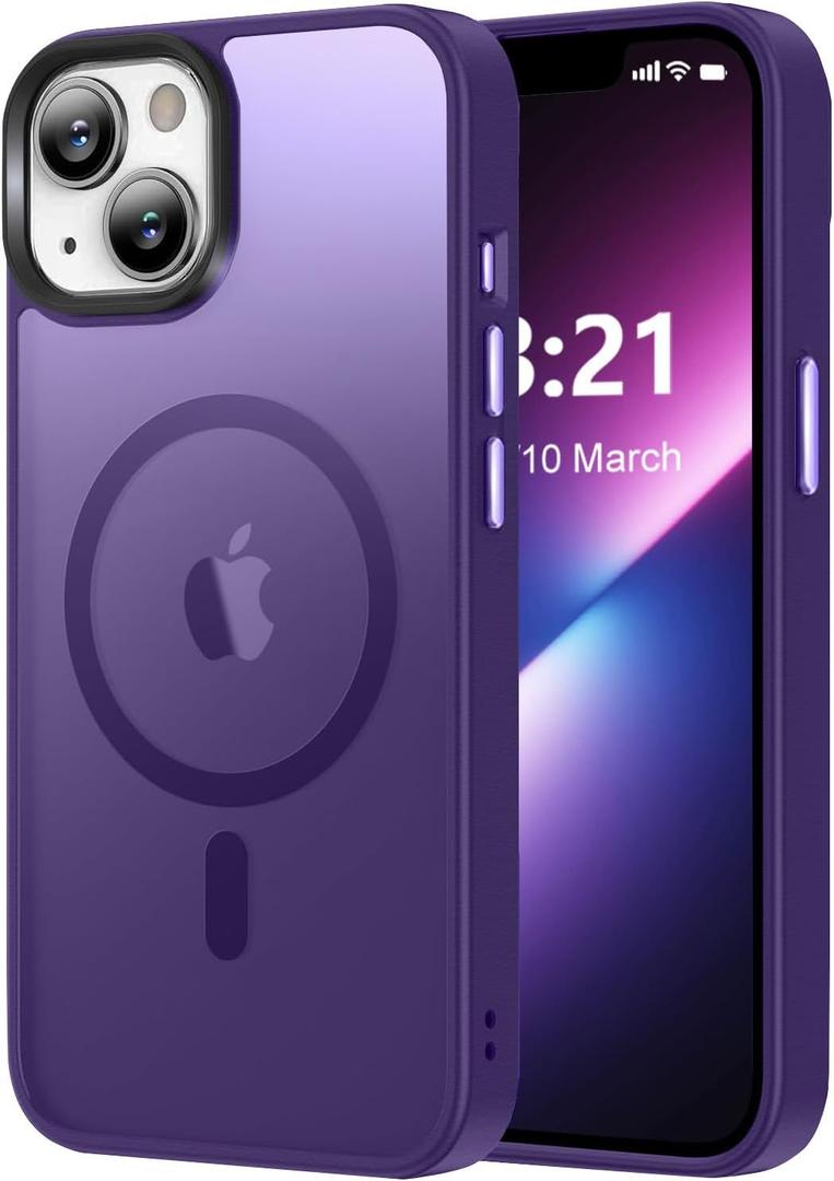 Vlanxie Upgraded Magnetic for iPhone 13 Case/ iPhone 14 Case, [Compatible with Magsafe & Military-Grade Protection] Slim Translucent Matte Phone Case for iPhone 13/ 14 6.1 inch, Deep Purple