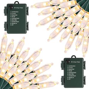 2 Pack Battery Operated Christmas Lights, Total 100LED 32FT Christmas Lights Outdoor, Waterproof Mini String Lights with 8 Modes, Decorations for Indoor Patio Garden Party Decor (Warm White)