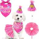 SCENEREAL Dog Birthday Bandana with Hat and Dress Girl Set, Puppy Birthday Party Supplies, Cute Pink Tutu Skirt Outfit for Small Dogs, S