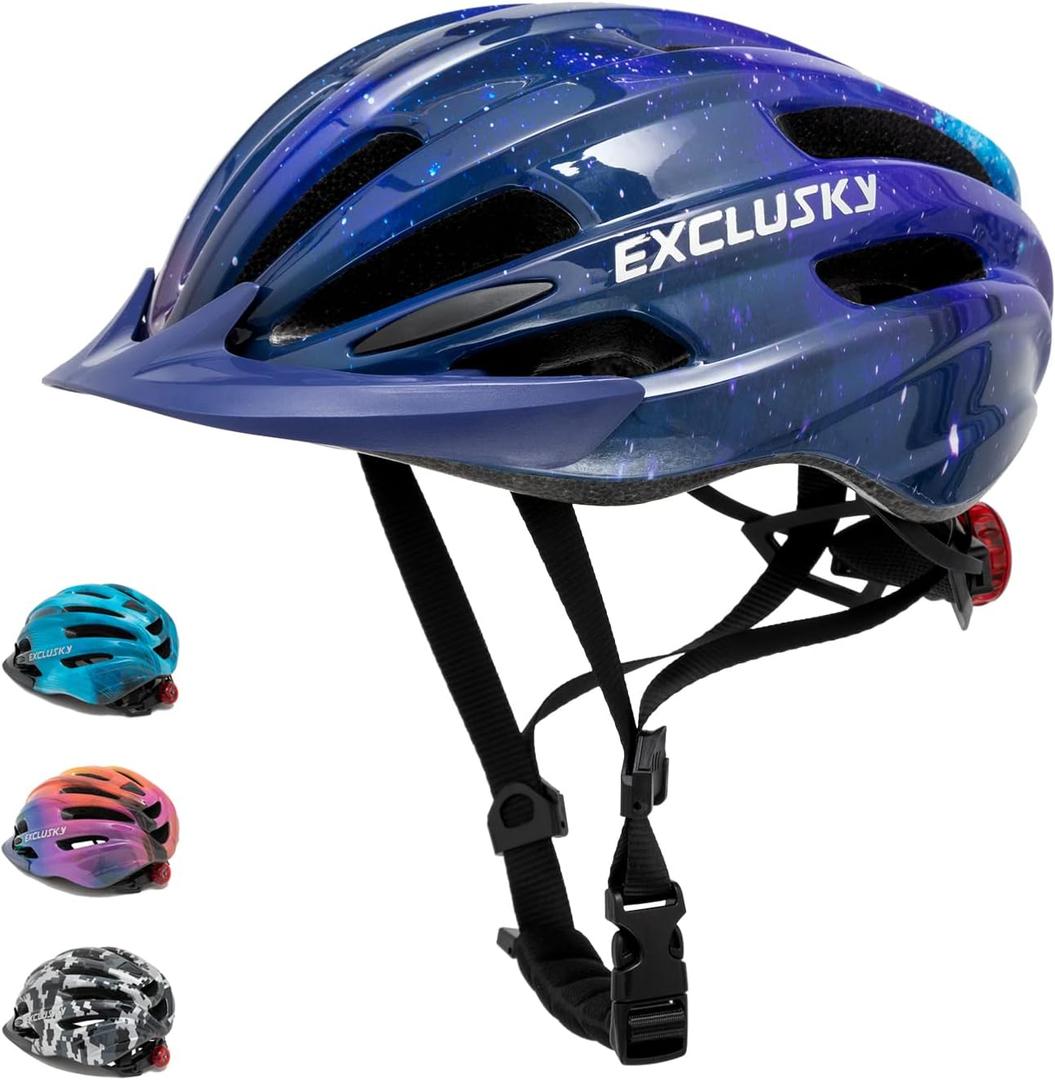 Exclusky Kids Bike Helmet with LED Light  Adjustable Multi-Sport Youth Helmet for Boys & Girls, Ages 5-12, Fits 50-57cm, Cycling Safety Gear (One Size)