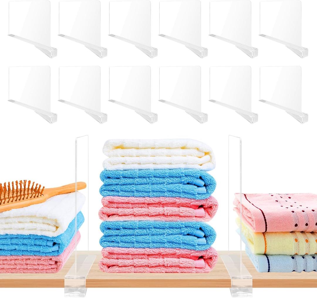 Shelf Dividers 12 Pack Acrylic Shelf Dividers for Closet Organization, Clear Acrylic Shelf Divider, Adjustable Acrylic Separator Bag Closet Divider Bookshelf Divider (11" x 8")