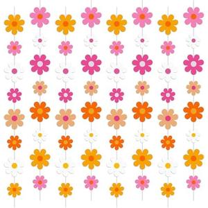 AmazingSpark 8 Pcs 55 Inch Daisy Groovy Boho Banners Hanging Daisy Paper Flower Cutouts Garlands for Baby Shower Girl Birthday Retro Hippie Summer Party Decor, Pastel Color