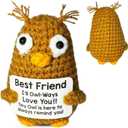 2 x CREEK CLOUD Positive Crochet Animal Gift, Owl Emotional Support Crochet Cute Ornament with Positive Card, Birthday Ester Gift for Women Men Coworkers Friend, Funny Desk Decor for Office Home