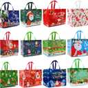 2 x sanchlor 12 Pack Christmas Gift Bags, 12.6"x9.8"x6.7" Large Non-Woven Tote Bags with Handles for Wrapping Xmas Party Favors