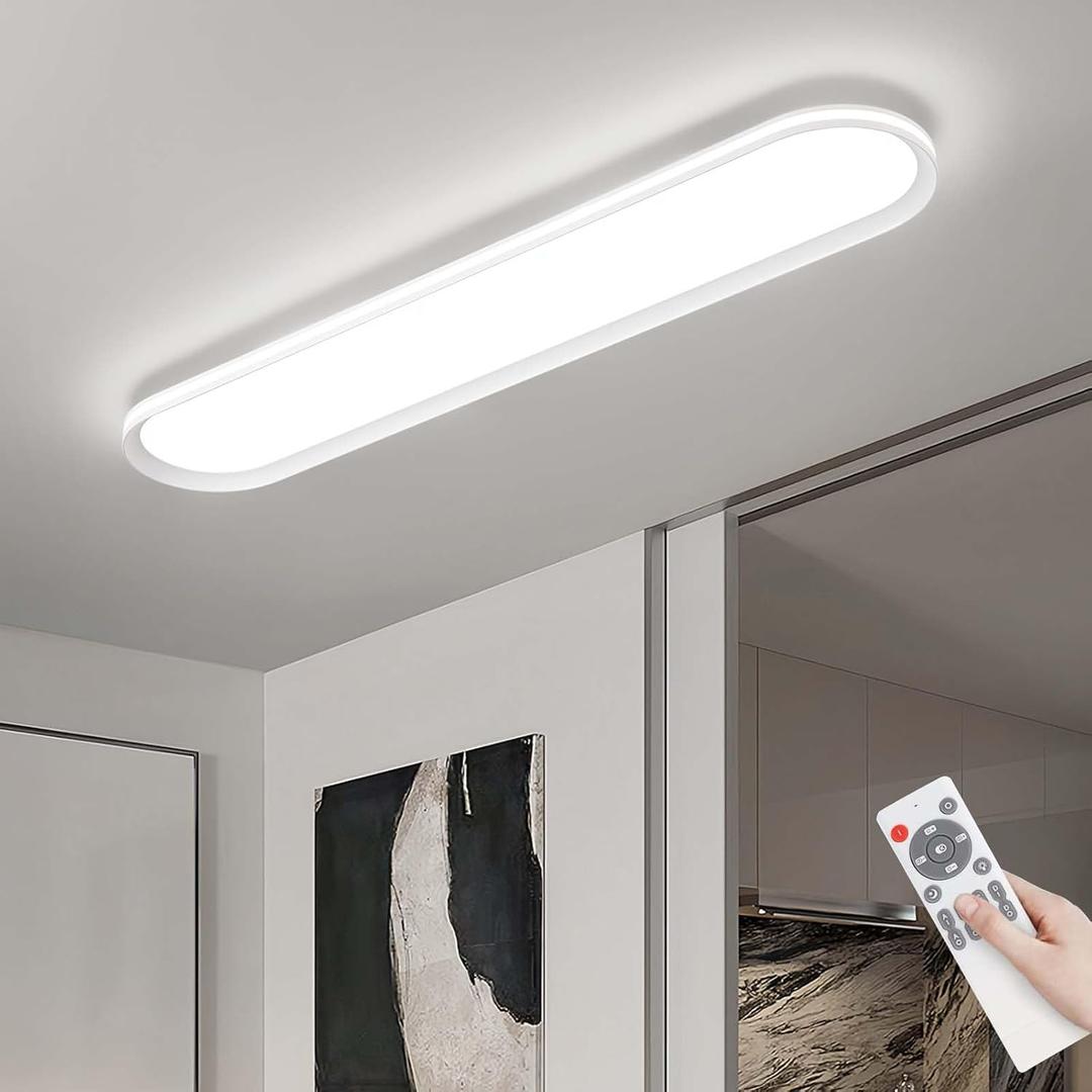 ADISUN Modern LED Ceiling Light Dimmable Linear Ceiling Light 39.4in Semi Flush Mount Long Lights with Remote Control and Side Lighting for Living Room Kitchen Dining Room