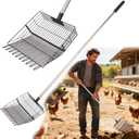 Reptilux Heavy Duty Chicken Poop Scooper Adjustable Long Handle - Stainless Steel Sifter Shovel for Sand & Hemp Bedding - Metal Coop Scoop Rake - Chicken Accessories for Poultry, Dog & Cat Litter