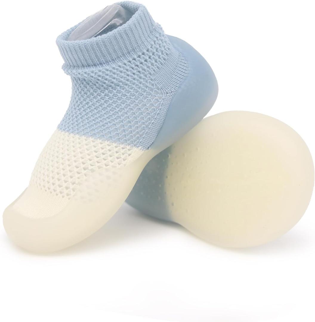 Baby Girls Boys First Walking Shoes Non Slip Soft Sole Sneakers Toddler Infant Sock Shoes Slipper socks (12-18 Months Toddler, Blue)