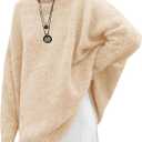 Saodimallsu Womens Oversized Tunic Sweaters Long Sleeve Crew Neck Chunky Knit Slouchy Casual Pullover Sweater Tops (Large, Apricot)