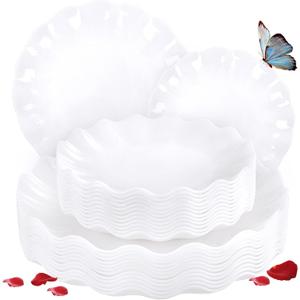 LIYH 24 Pcs White Plastic Plates Reusable - Unbreakable Party Plates, Microwave & Dishwasher Safe Camping Plate Sets Perfect for Parties, Birthday, Picnics, BPA Free (12Guests)