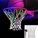 Glow in The Dark Basketball Net, Solar-Powered LED Lighted Nylon Basketball Hoop Net with Remote Control, Waterproof, Multi-Mode Lighting for Nighttime Outdoor Basketball, Kids & Adults (white)