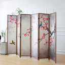 Furnnylane 6 Panel Room Divider for Room Separation, 5.6 ft Tall Double Sided Blackout Folding Privacy Screen for Home Office - Freestanding Partition with Magnolia and Plums Scenery (67" H x 94.5" W)