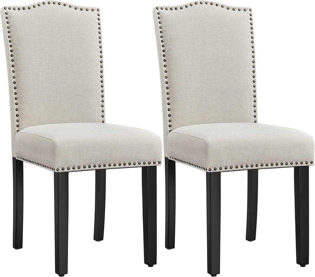 Yaheetech Dining Chairs Set of 2 Modern Kitchen Chairs with Fabric Upholstered Seat and Solid Wood Legs for Home Kitchen, Beige