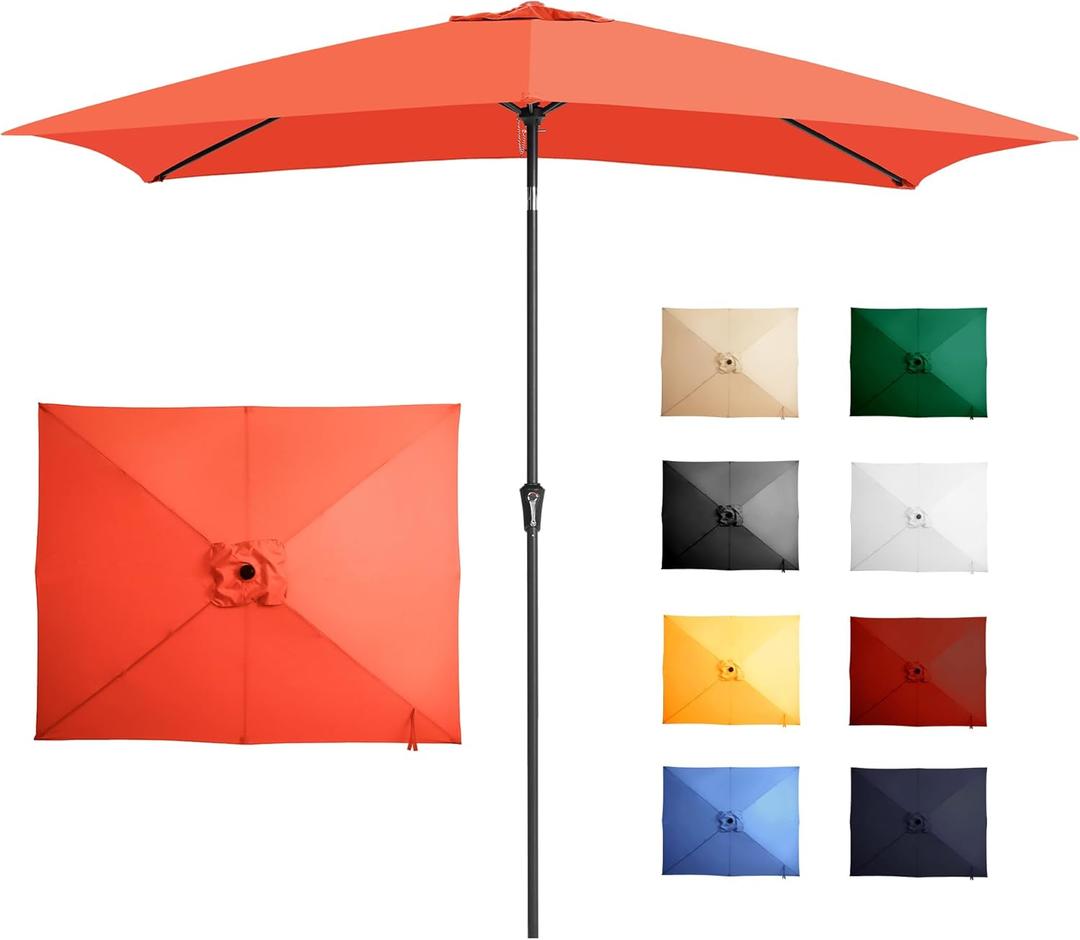 Ayge 6.5x10FT Rectangular Patio Umbrella Outdoor Table Umbrella w/Push Button Tilt & Crank Rectangle Market Umbrella UV Protection for Garden,Deck,Lawn,Yard & Pool,Orange