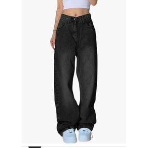 EMMIOL Women Baggy Jeans Mid-Low Waist Boyfriend Streetwear Vintage Jeans Wide Leg Denim Pants XS